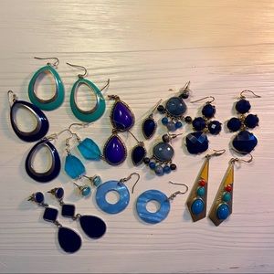 11 piece variety lot of blue earrings!
